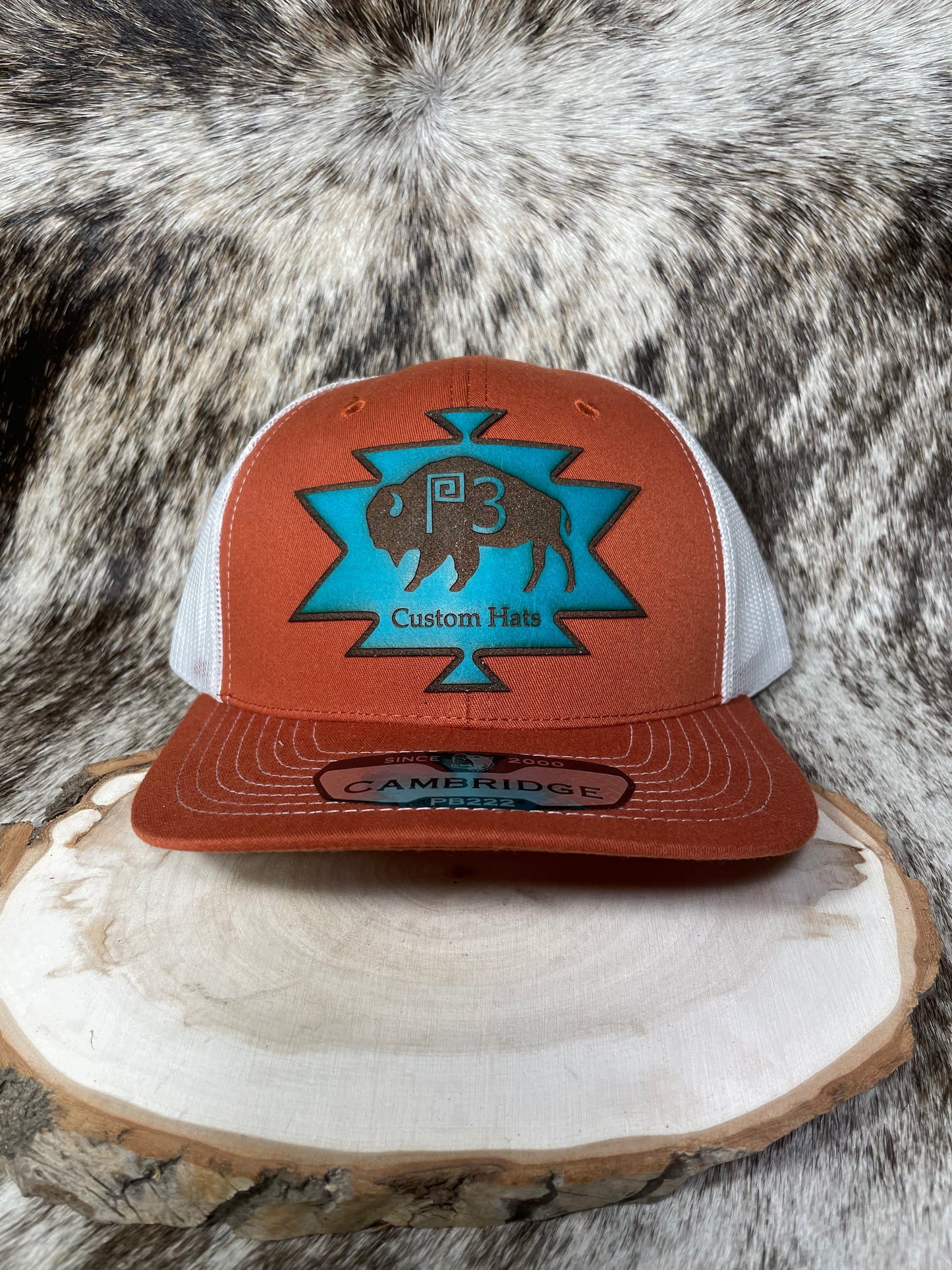 P3 Custom Hats Aztec Buffalo Turquoise Leather Patch Hat