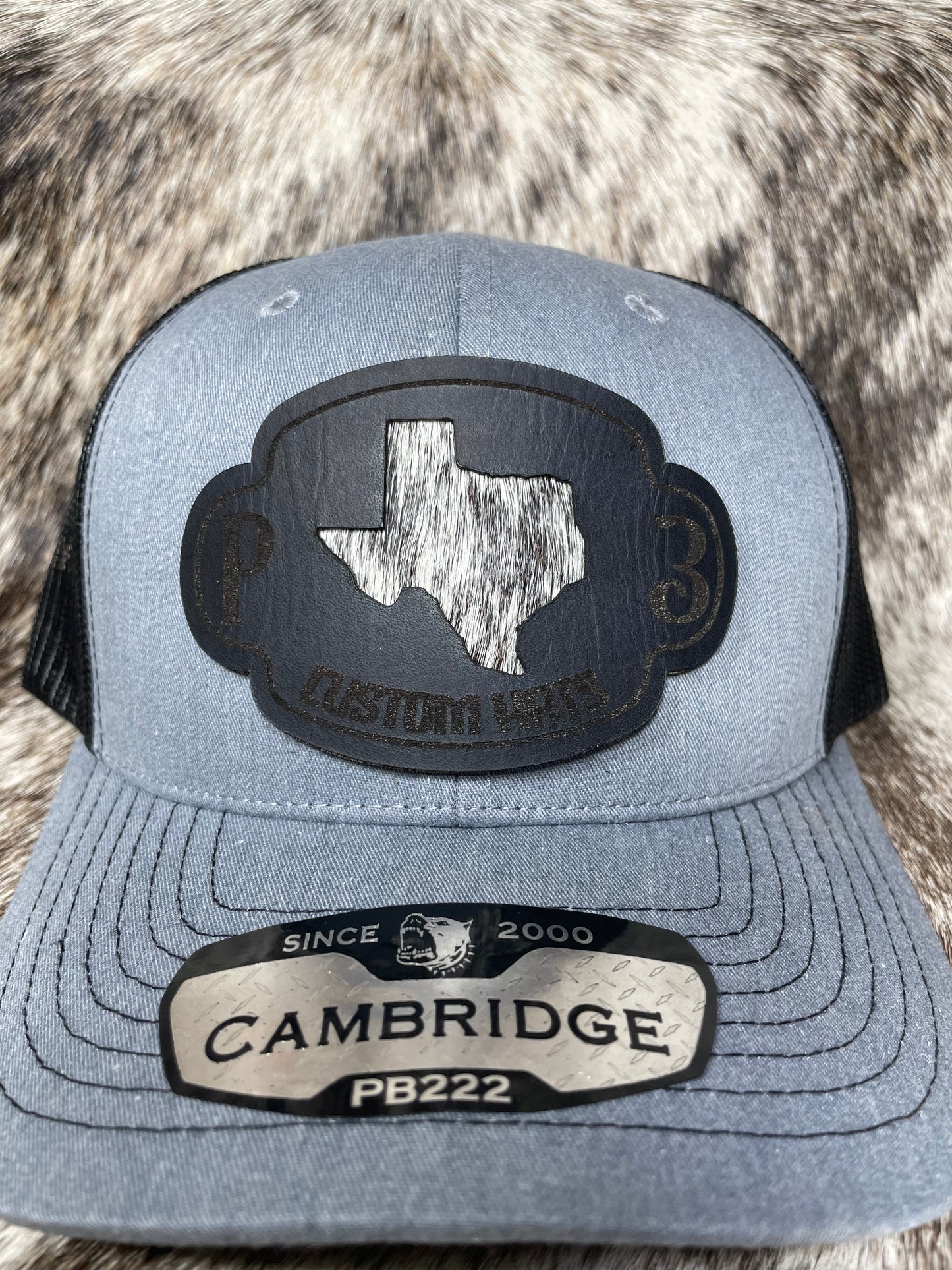 P3 Custom Hats Hair on Hide Texas Leather Patch Hat