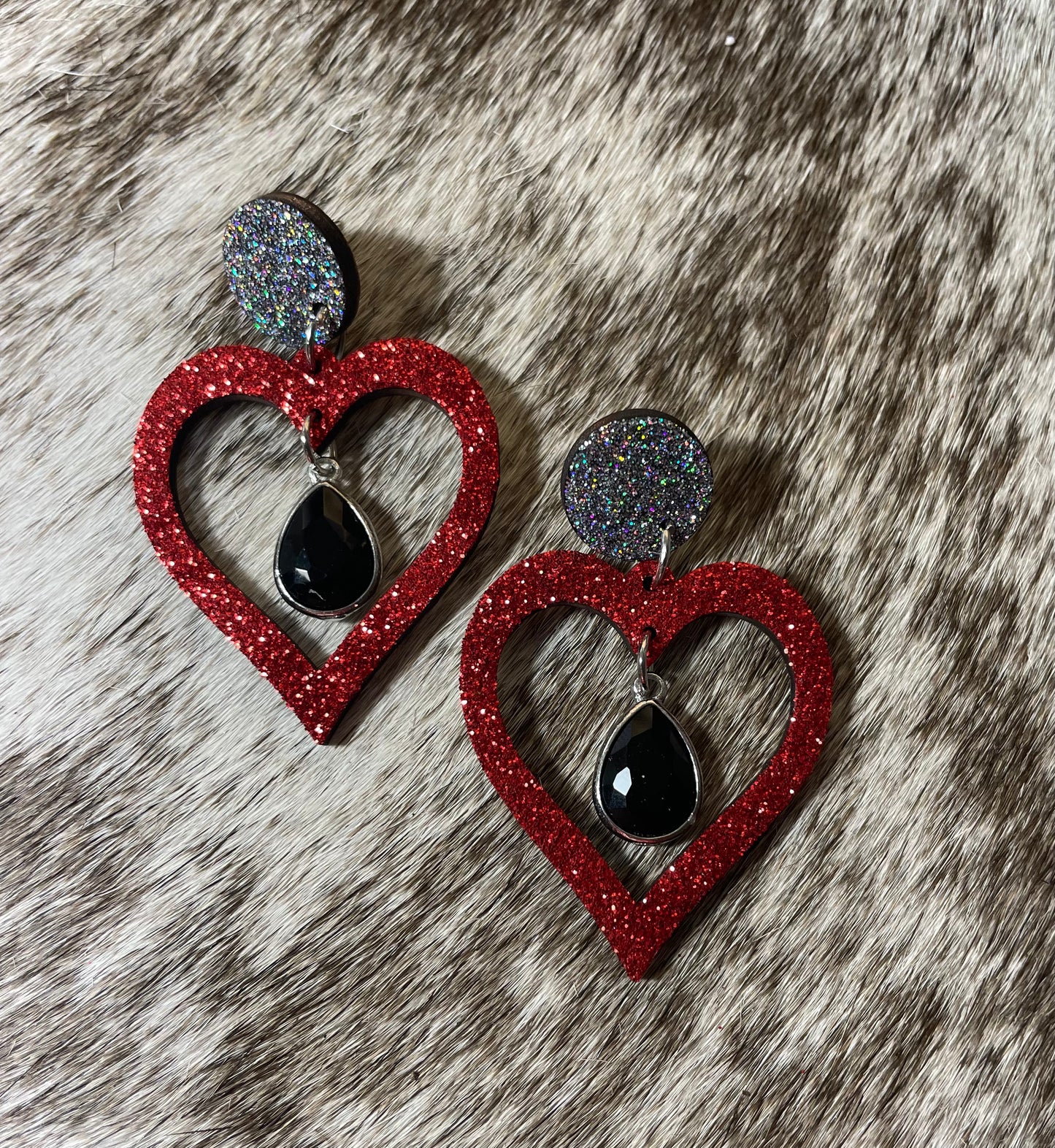Glittered Heart Earrings with Bling