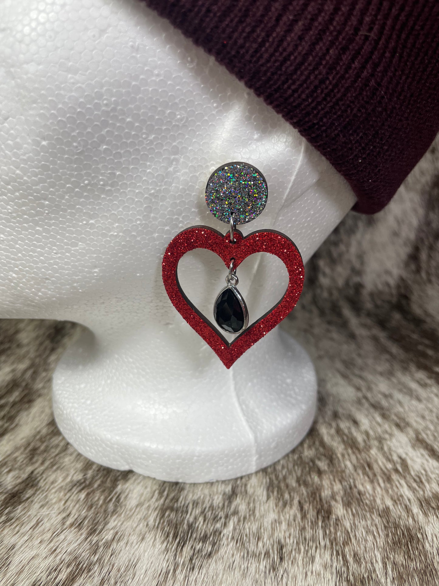 Glittered Heart Earrings with Bling