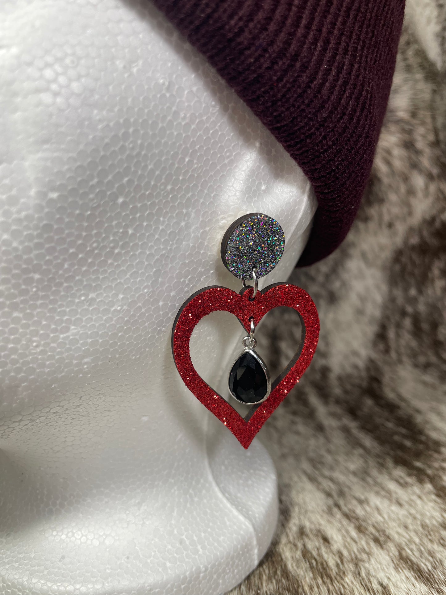 Glittered Heart Earrings with Bling