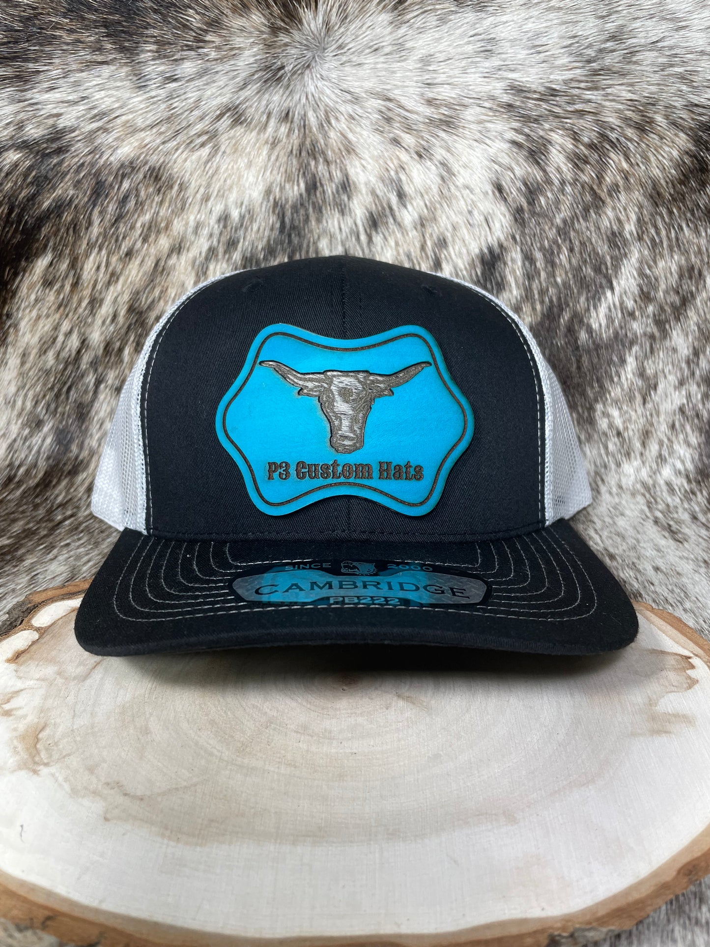 P3 Custom Hats Hair on Hide Longhorn Leather Patch Hat