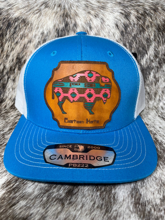 P3 Custom Hats Hand Painted Aztec Buffalo Leather Patch Hat