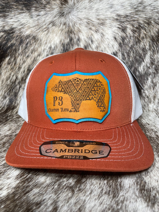 P3 Custom Hats Double Layer Leather Patch Hat with Aztec Bear