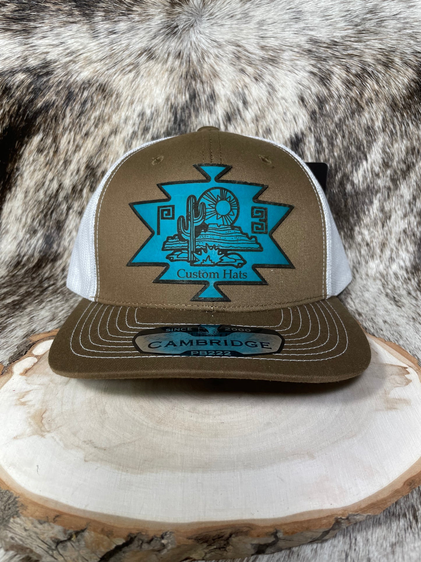 P3 Custom Hats Aztec Desert Turquoise Leather Patch Hat