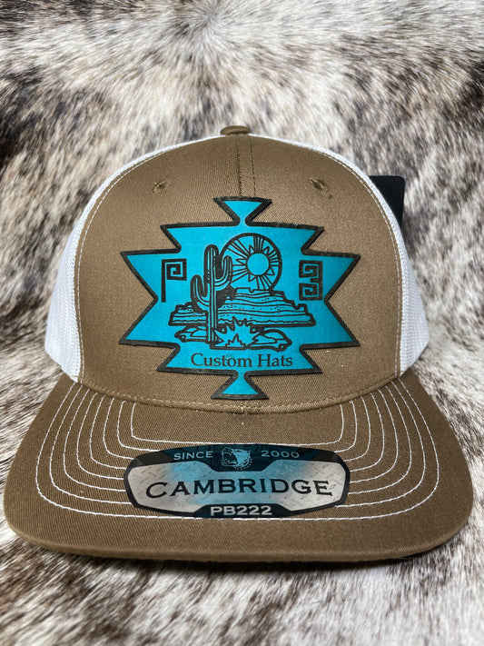 P3 Custom Hats Aztec Desert Turquoise Leather Patch Hat